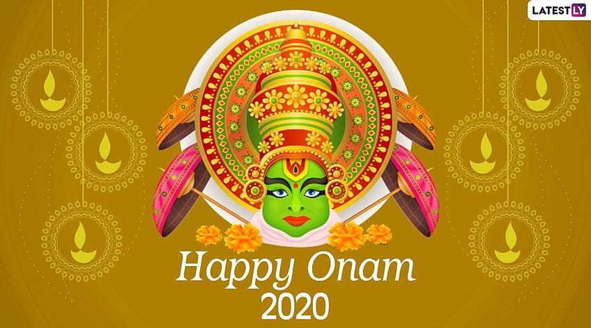 Честит Onam 2020 пожелания и : WhatsApp стикери, GIF файлове, Facebook съобщения, SMS поздрави за изпращане на фестивала на реколтата в Керала HD тапет