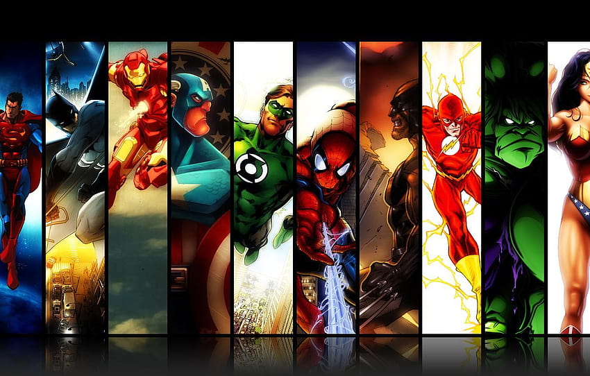 Wonder Woman, Hulk, Batman, Wolverine, Iron Man, Superman y Capitán Marvel fondo de pantalla