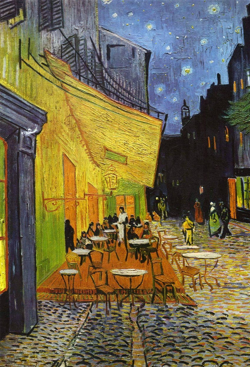 Taras kawiarni na Place du Forum, Vincent van Gogh. Gotowy na iOS 7, nocny taras kawiarni Van Gogha Tapeta na telefon HD