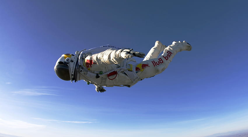 spacesuit men sky red bull felix baumgartner falling flying HD wallpaper