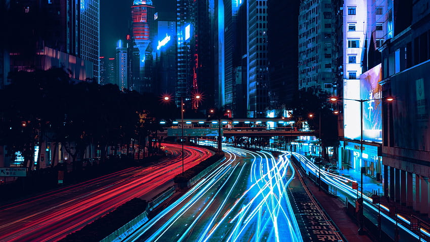 scie luminose grafia a lunga esposizione luce della città a lunga esposizione…, luci della città Sfondo HD