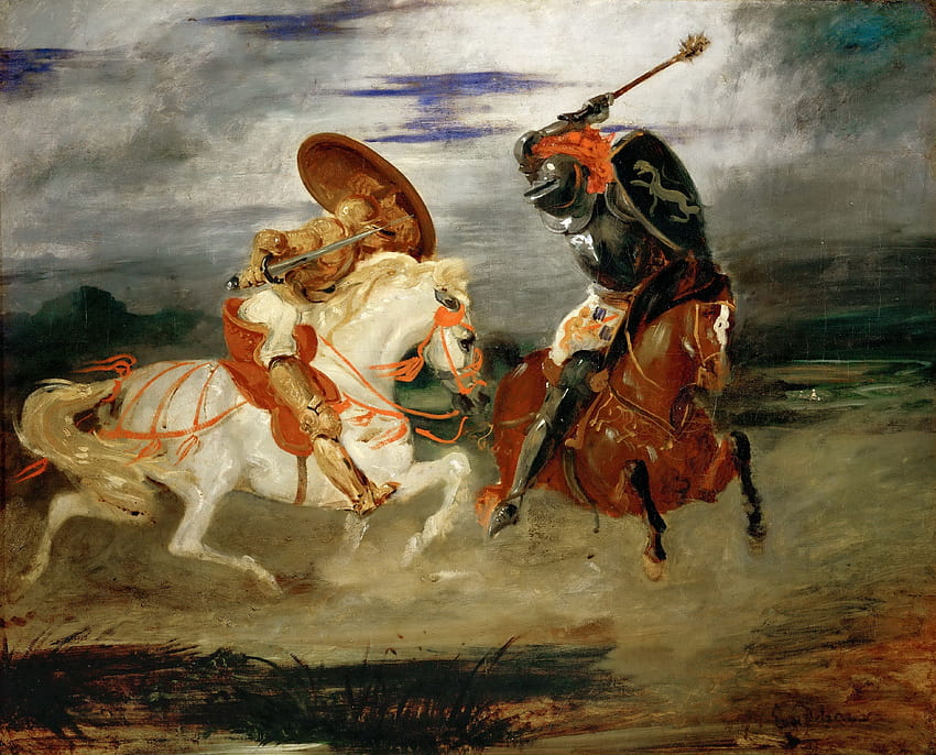 cheval Bouclier Chevalier Delacroix Eugène 3919x3161, chevaliers joutes Fond d'écran HD