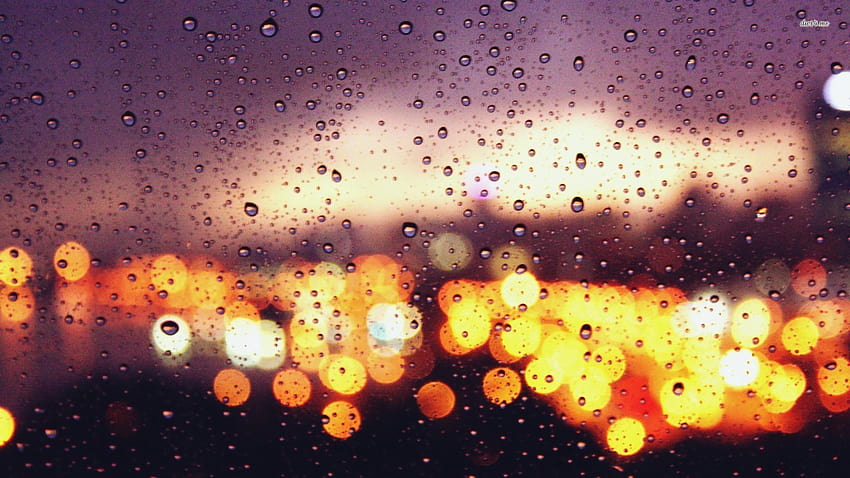 City lights behind the rainy window, rain graphy HD wallpaper