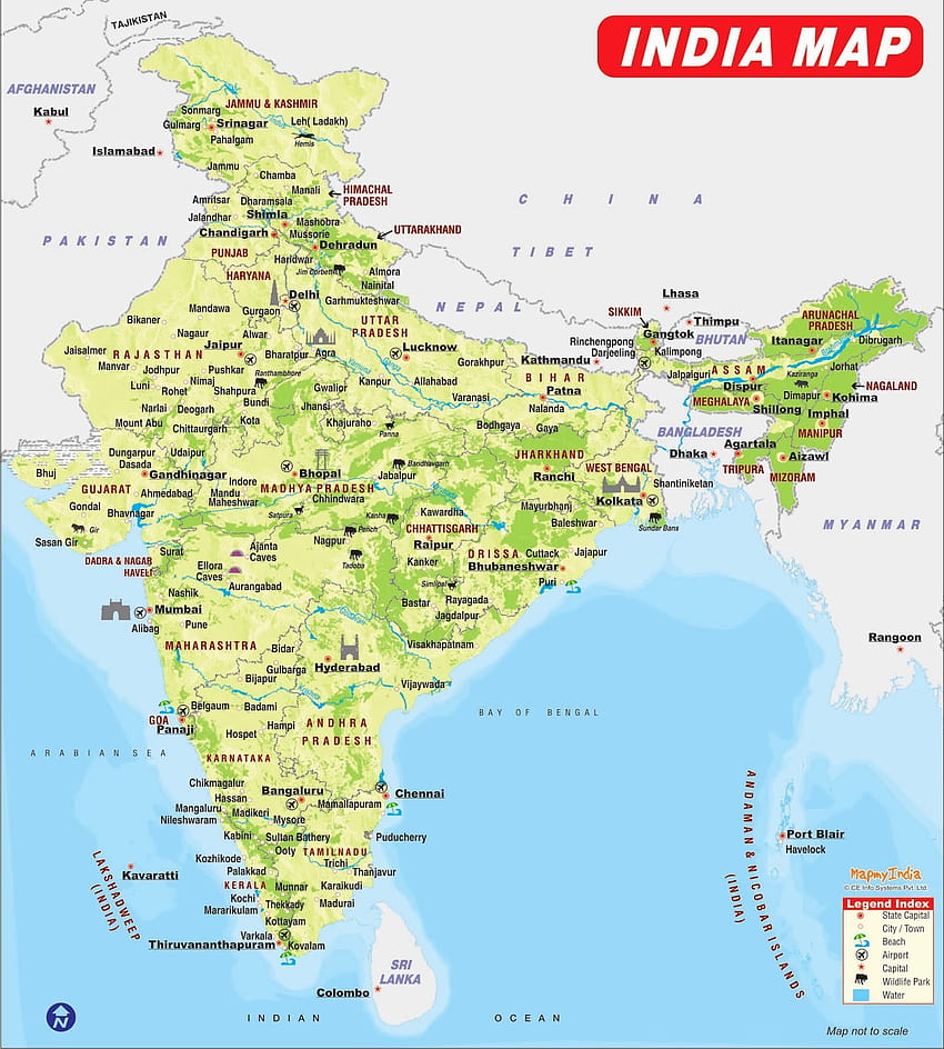 インドの地図、インドの川の地図 HD電話の壁紙