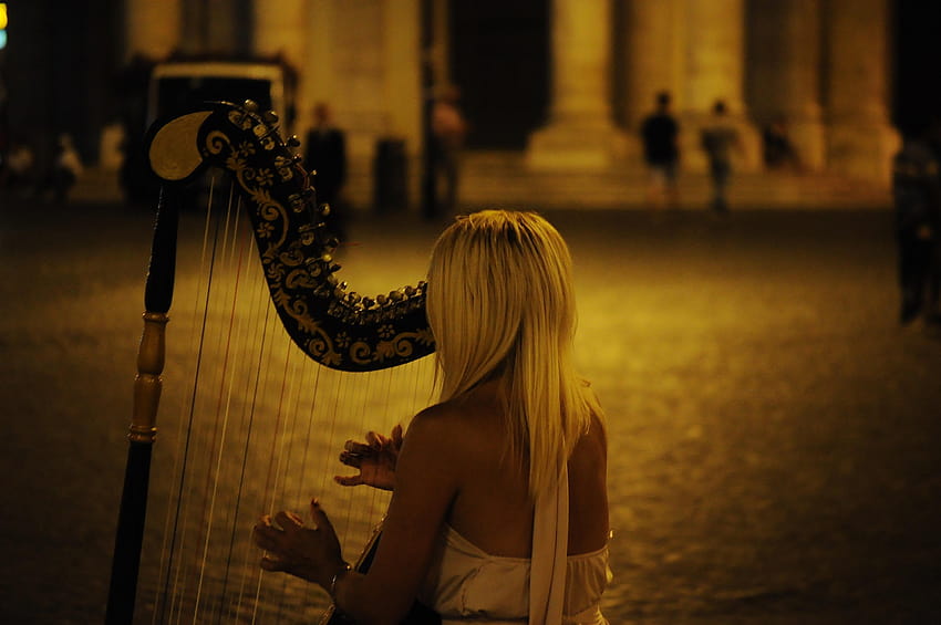 Woman Playing Harp · Stock HD wallpaper