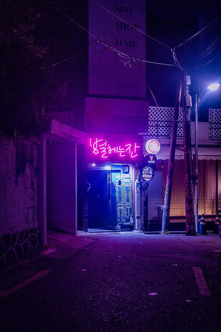 : seoul, south korea, noir, alley, cyberpunk, neon, aesthetic south korea HD phone wallpaper