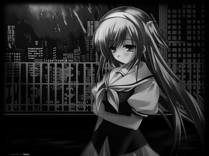 Anime : Close Your Mind, dark grey anime HD wallpaper