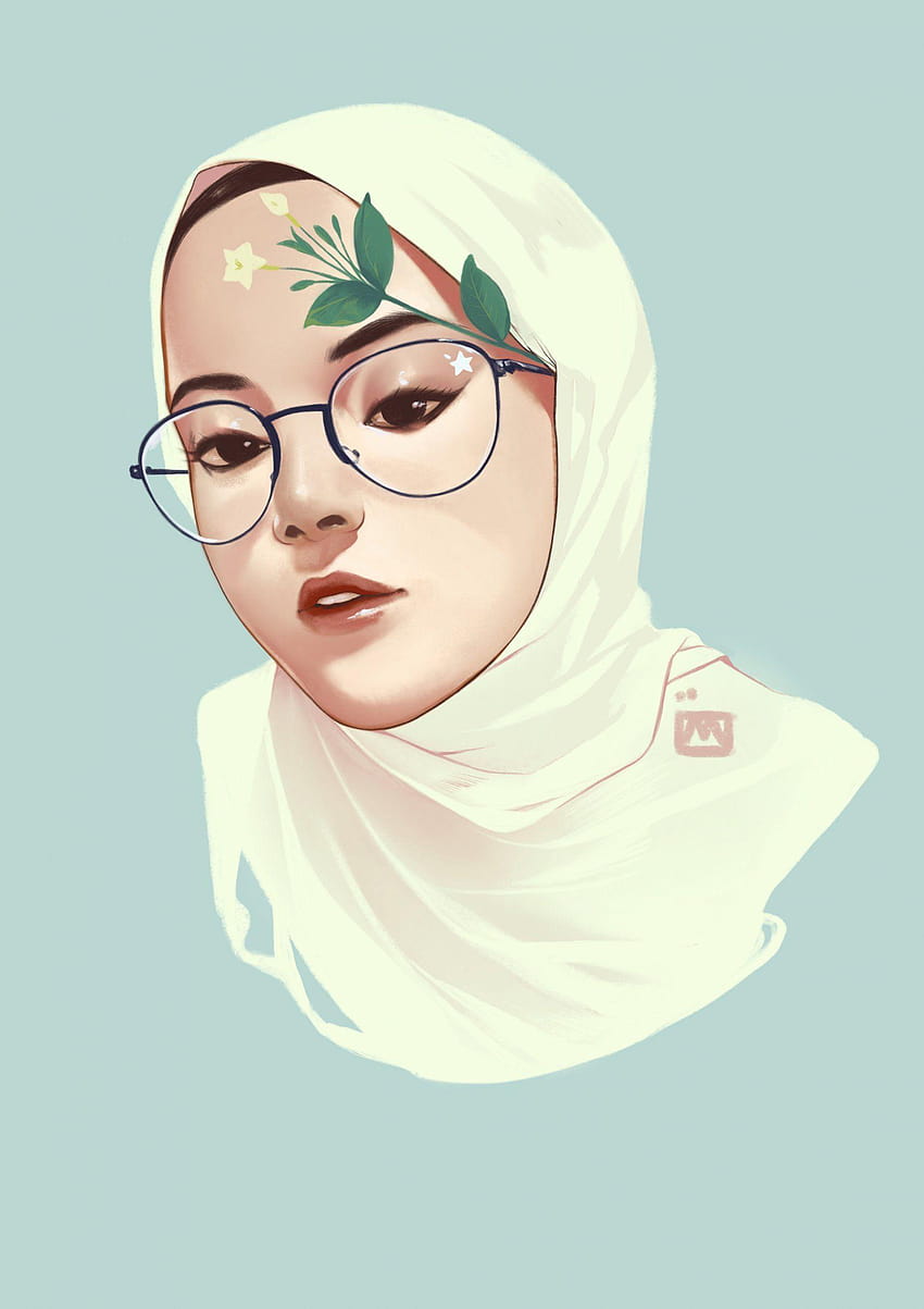 Портрет, женски аниме очила с хиджаб HD тапет за телефон