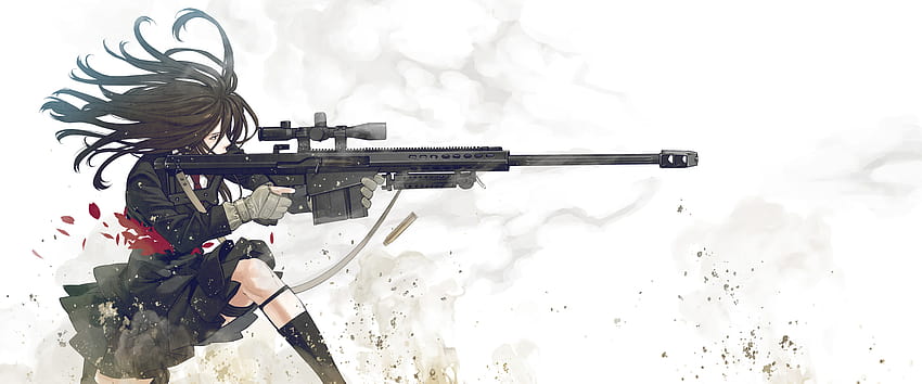 Anime Girl Shooting Sniper Rifle HD wallpaper