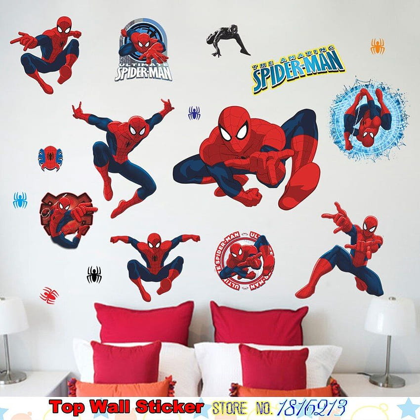 3D Spiderman Stiker Dinding Untuk Anak Laki-laki Xmas Hadiah Natal Spider Man Stiker Lemari Lemari Kulkas Dekorasi Dinding Stiker wallpaper ponsel HD