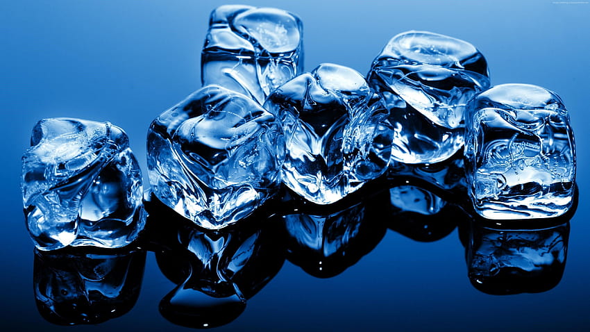 : water, blue, glass, crystal, ice cubes, melting, jewellery, macro graphy 3840x2160, crystal ice HD wallpaper