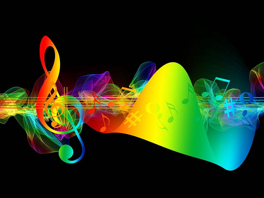 1400x1050 chiave di violino, note musicali, multicolore, standard arcobaleno 4:3, buona musica Sfondo HD