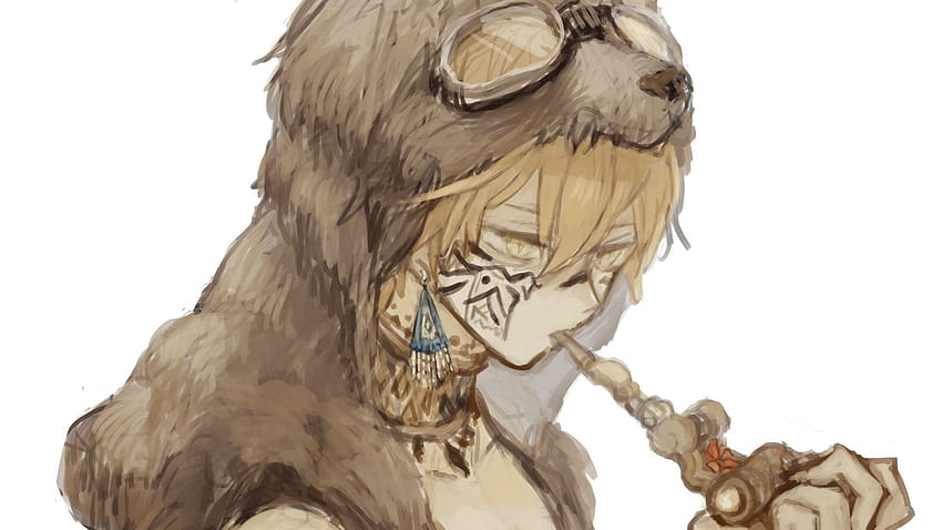 wolf, tube, earrings, anime, art, glasses, skin, anime boy wolf HD wallpaper