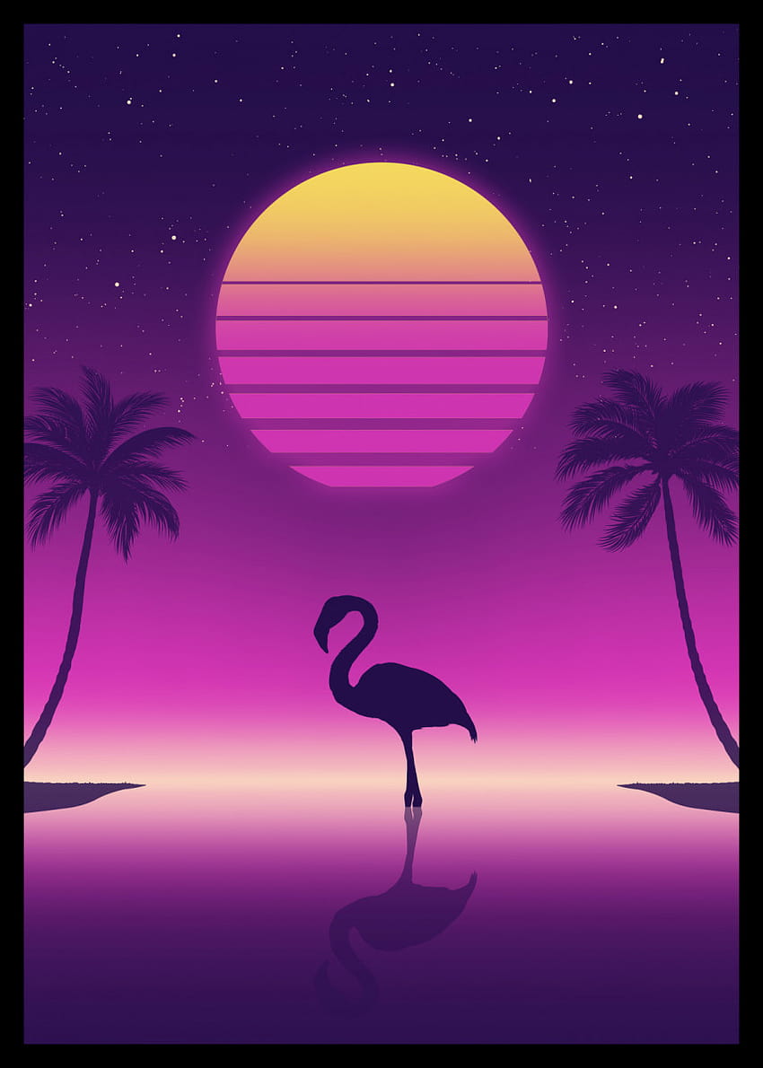 Poster „Sunset Flamingo“ von Denis Orio Ibañez, Flamingos bei Sonnenuntergang HD-Handy-Hintergrundbild