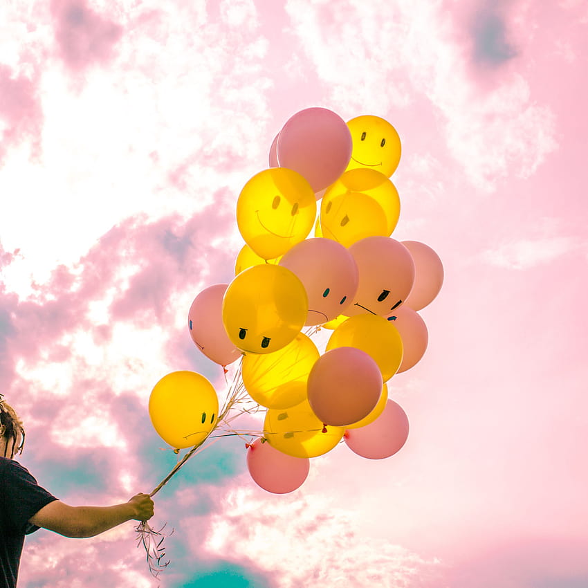 3415x3415 balloons, sky, pink, yellow ipad pro 12.9, baby in yellow HD phone wallpaper