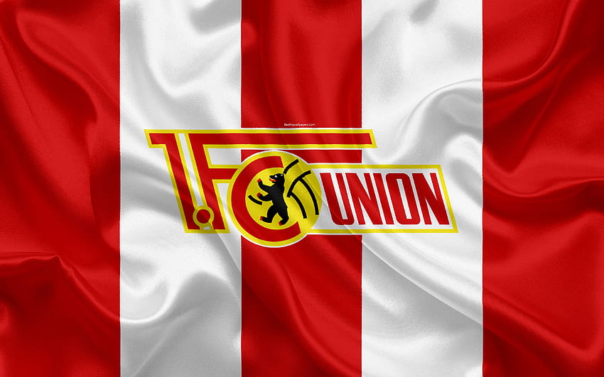 FC Union Berlin, bandera roja de seda blanca fondo de pantalla
