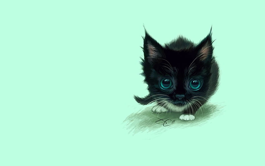 Сладка черна котка Минимална карикатура, сладка минималистична котка компютър HD тапет