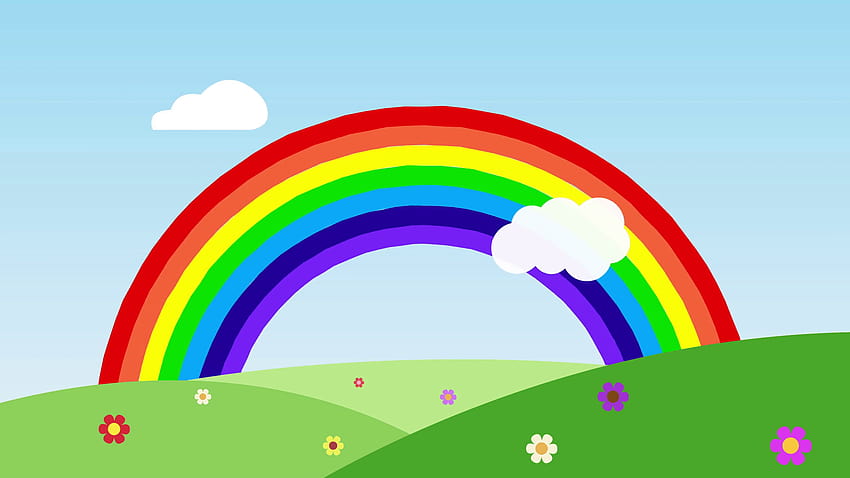 Linda animación de dibujos animados de un arco iris colorido con algunas  nubes sobre los niños de fondo de pantalla | Pxfuel