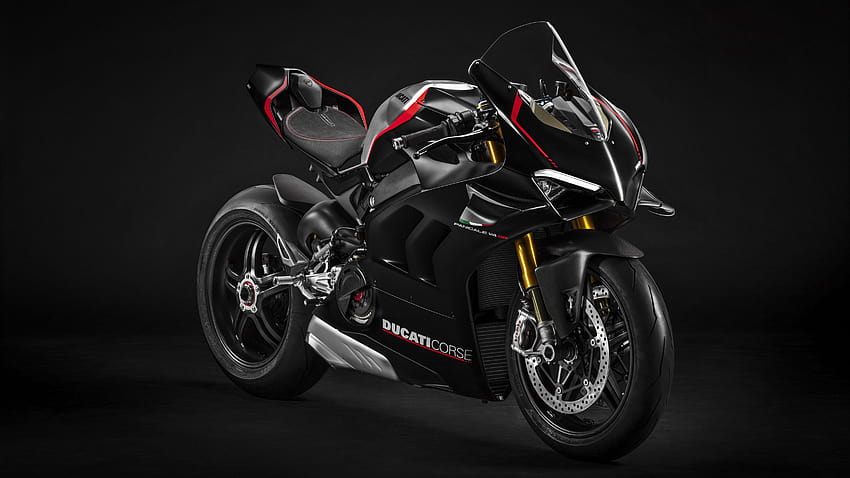 Ducati Panigale V4 SP , 2021, พื้นหลังสีเข้ม, สีดำ/ Dark, ducati panigale v4r black วอลล์เปเปอร์ HD