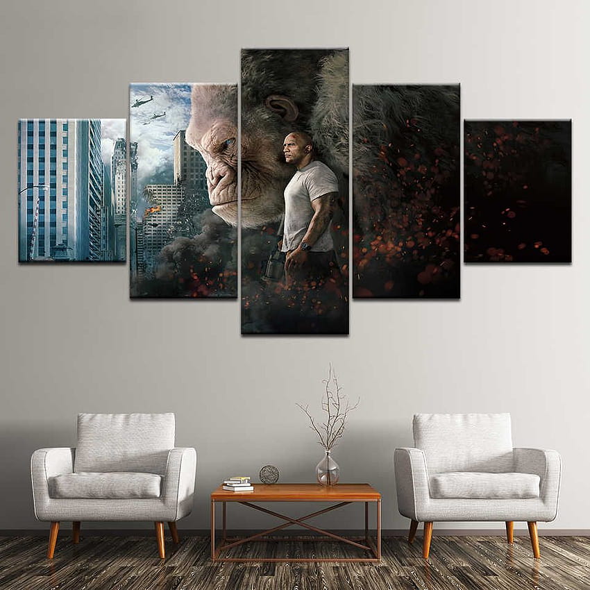 캔버스 페인팅 영화 킹콩 고릴라 5 조각 벽 예술 모듈 포스터 인쇄 거실 홈 장식, 고릴라 영화 HD 전화 배경 화면