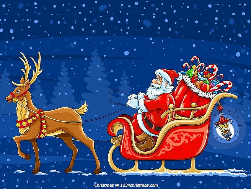 Santa's Sleigh Christmas, santa sleigh and reindeers in sky HD wallpaper