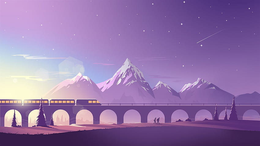Bridge, train, mountains, vector art 3840x2160 U , vector graphics HD wallpaper