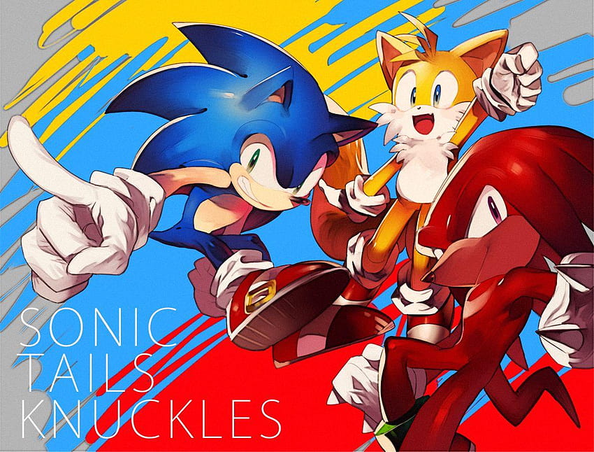Sonic, Tails & Knuckles przez pixiv, uderzają sonicznym ogonem echidny Tapeta HD