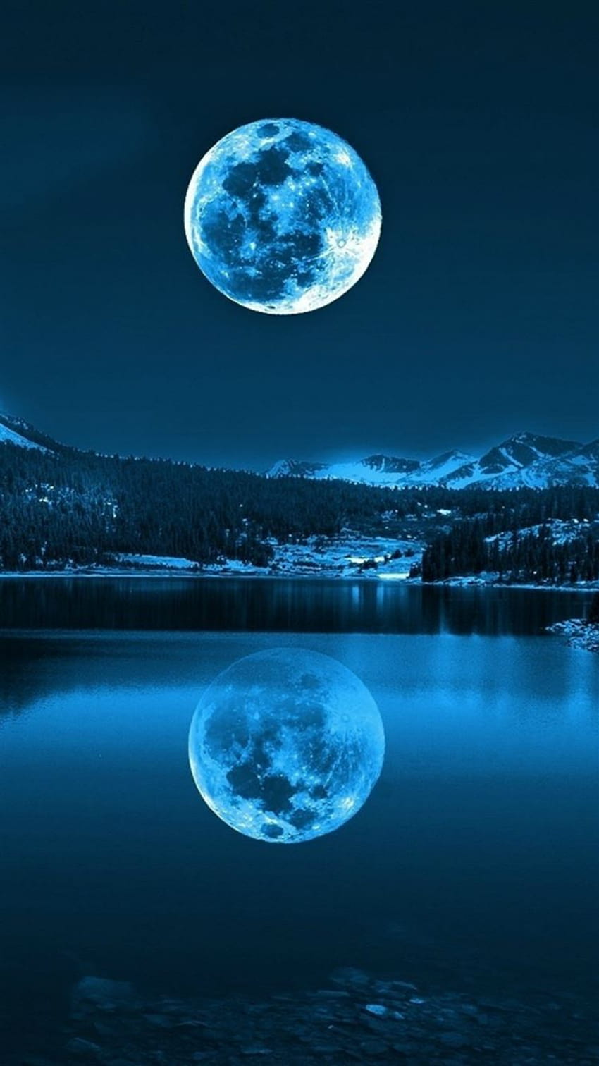 Night Calm Lake Mountains Super Moon Shadow iPhone 8 HD phone wallpaper