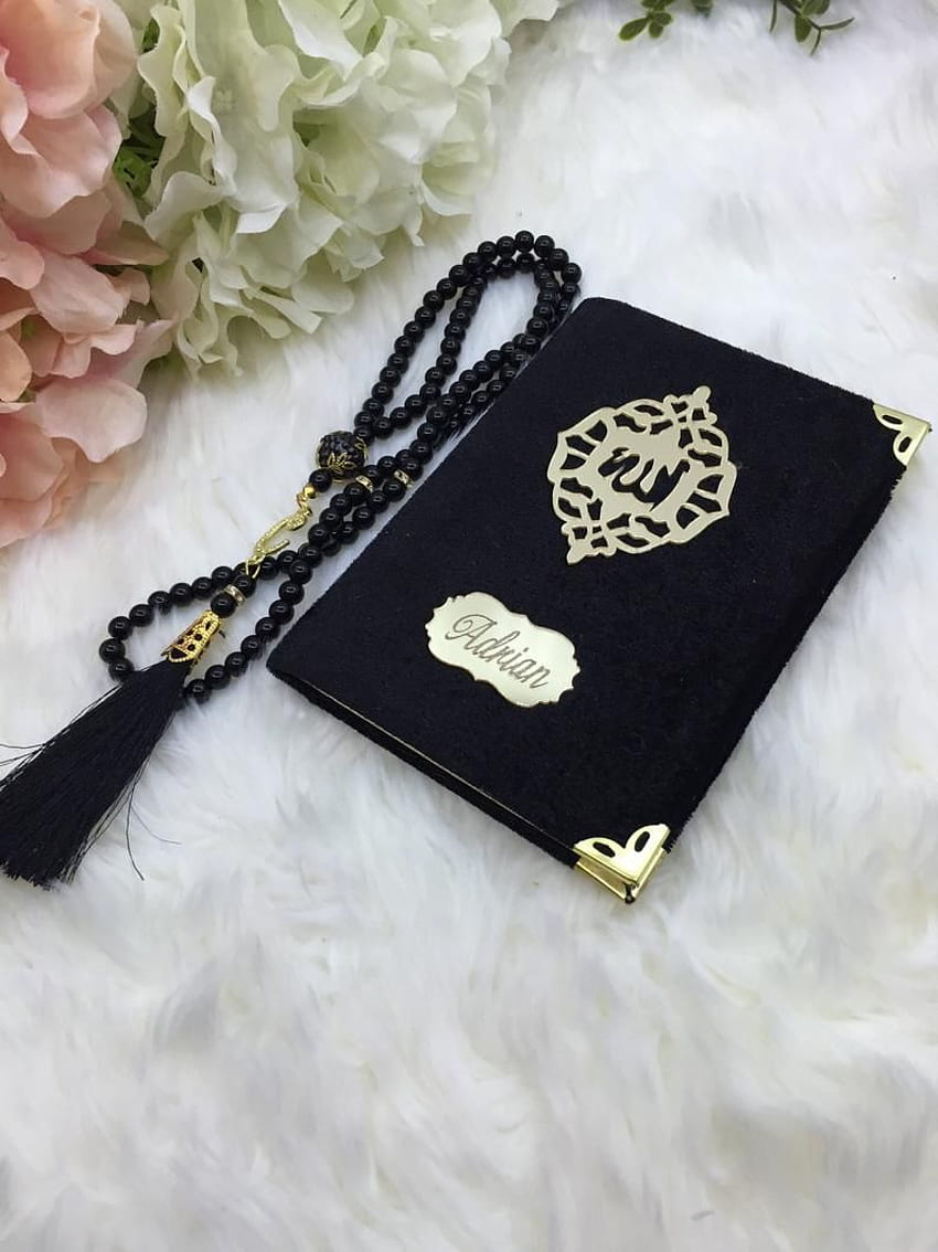 Черна ислямска сватба Yaseen Tasbeeh Gift Favors, Muslim Quran Book Case Beads Set Baby Hajj Mabrour Mevlut Favors Ameen Party Gifts Guest, tasbih HD тапет за телефон