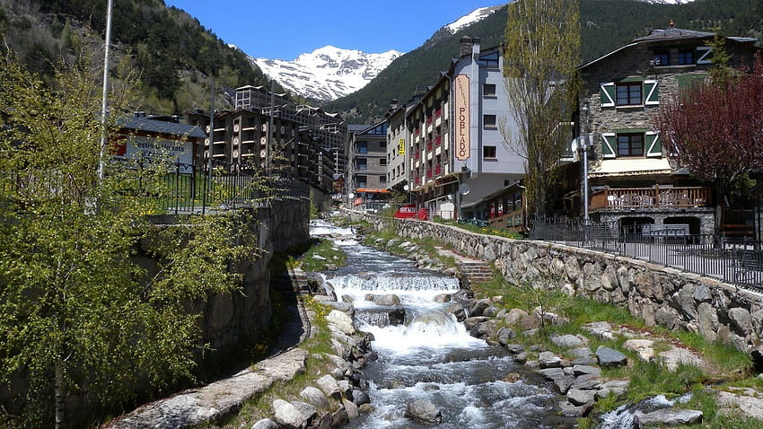 Rivers: Rocks Ainsal Andorra Stream Mountains Village HD wallpaper