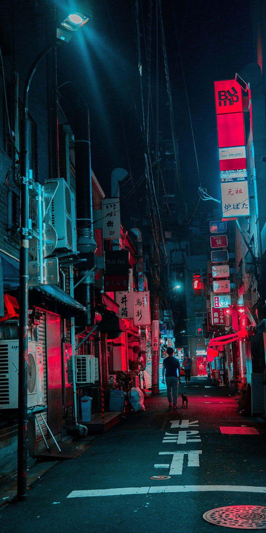 grafía oscura de la noche cyberpunk, lámparas en la ciudad cyberpunk, android cyberpunk fondo de pantalla del teléfono