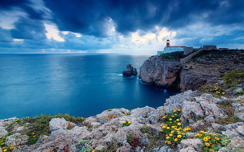 Man Made Lighthouse Coast Coastline Cliff Ocean Sea Horizon, rocky cliff lighthouse HD wallpaper