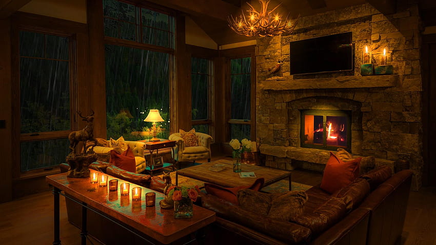 Cozy Manor Living Room and a rainy day [1920 x 1080] – Dist, cozy room HD wallpaper
