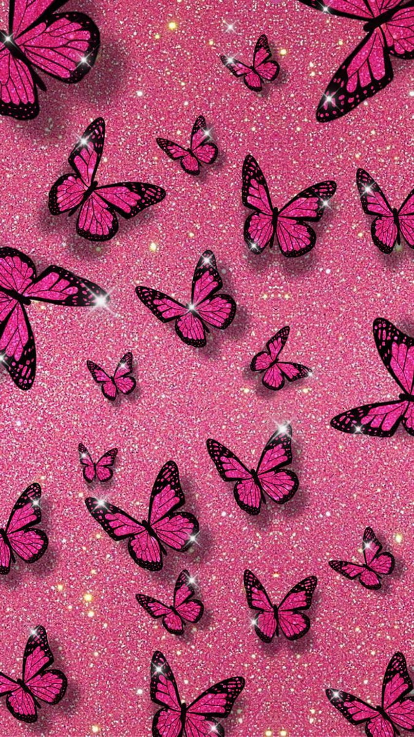 Фонове с розови блестящи пеперуди HD тапет за телефон