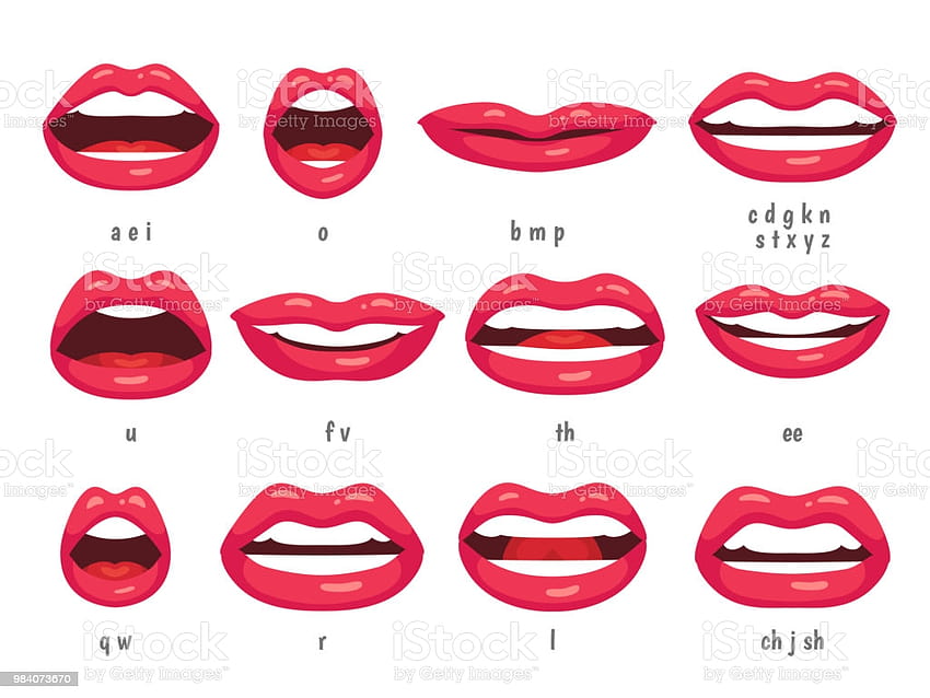 Animasi Mulut Sinkronisasi Bibir Animasi Fonem Untuk Karakter Wanita Kartun Mulut Dengan Bibir Merah Berbicara Animasi Vektor Set Ilustrasi Stok, dasar bibir Wallpaper HD