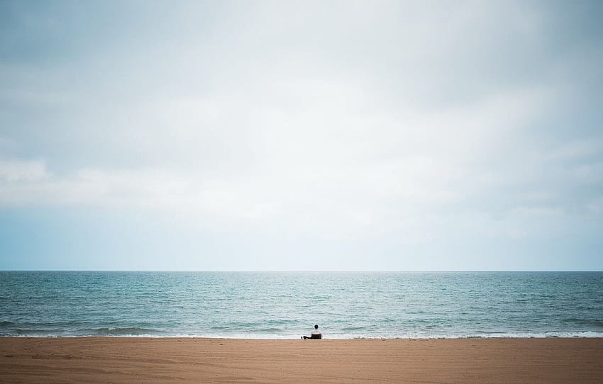 ビーチ、空、大きな、青、湖、一人、男、孤独、セクション минимализм、一人の男のビーチ 高画質の壁紙