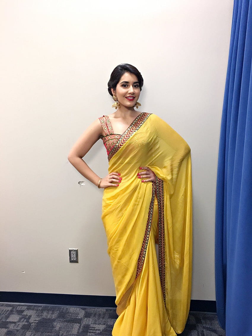 노란색 saree 12에서 아름답게 보이는 Rashi khanna, rashi khanna saree HD 전화 배경 화면