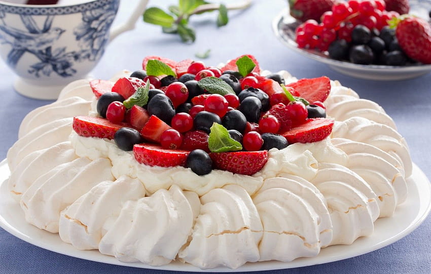 beri, kue, meringue, Pavlova , bagian еда Wallpaper HD