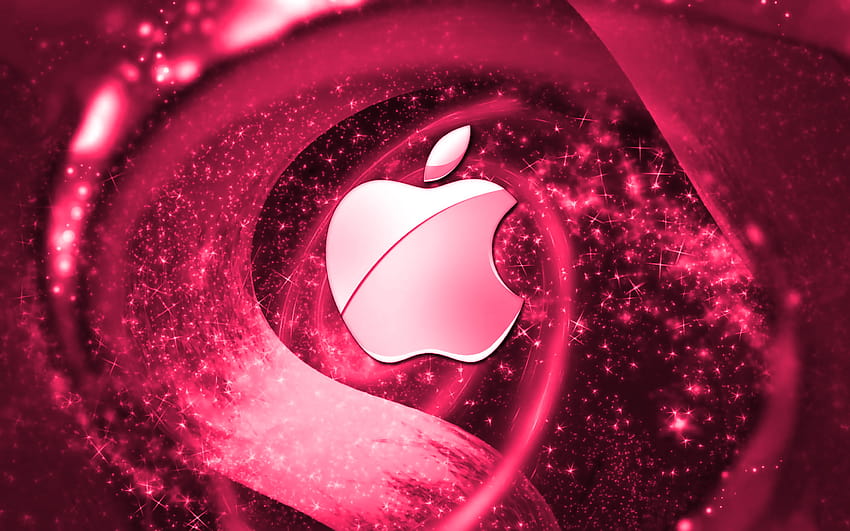 Logo rose Apple, espace, créatif, Apple, étoiles, logo Apple, art numérique, arrière-plans roses avec résolution 2880x1800. Haute qualité Fond d'écran HD