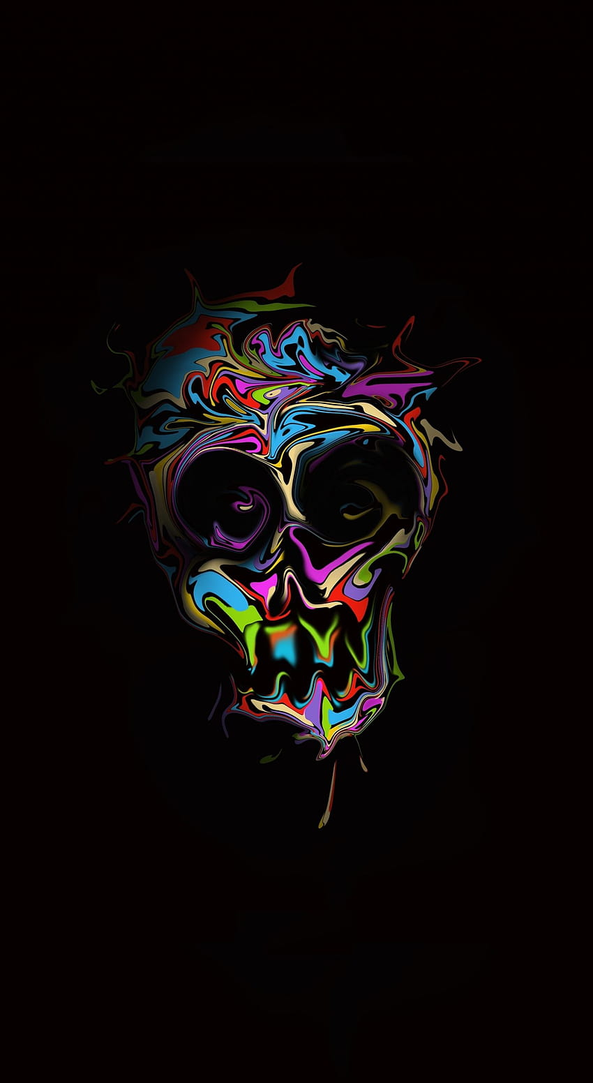 1440x2630 Glitch, colorful skull, dark, artwork, skeleton art amoled HD phone wallpaper