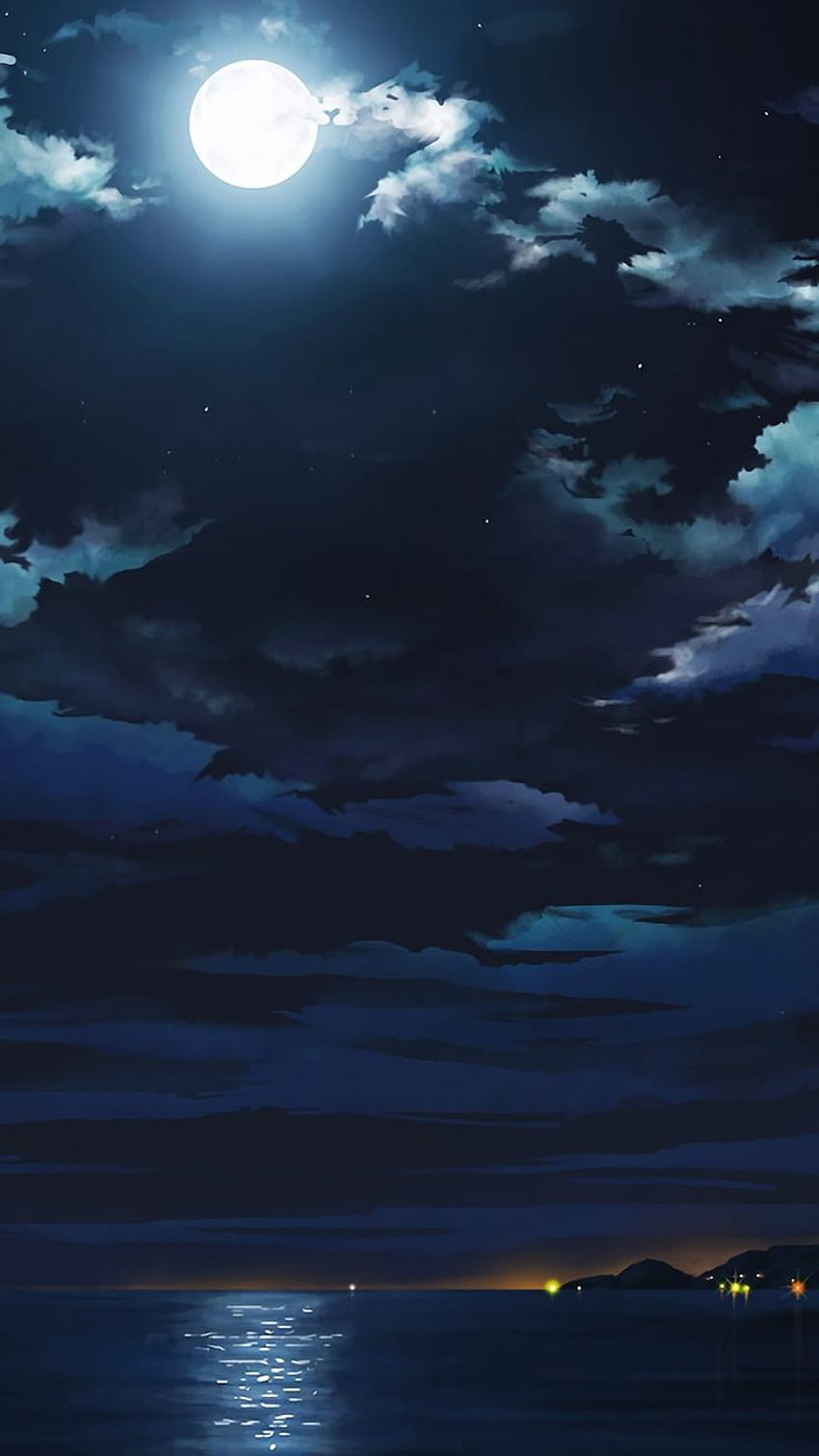 Relaksująca sceneria, uspokajająca noc anime Tapeta na telefon HD