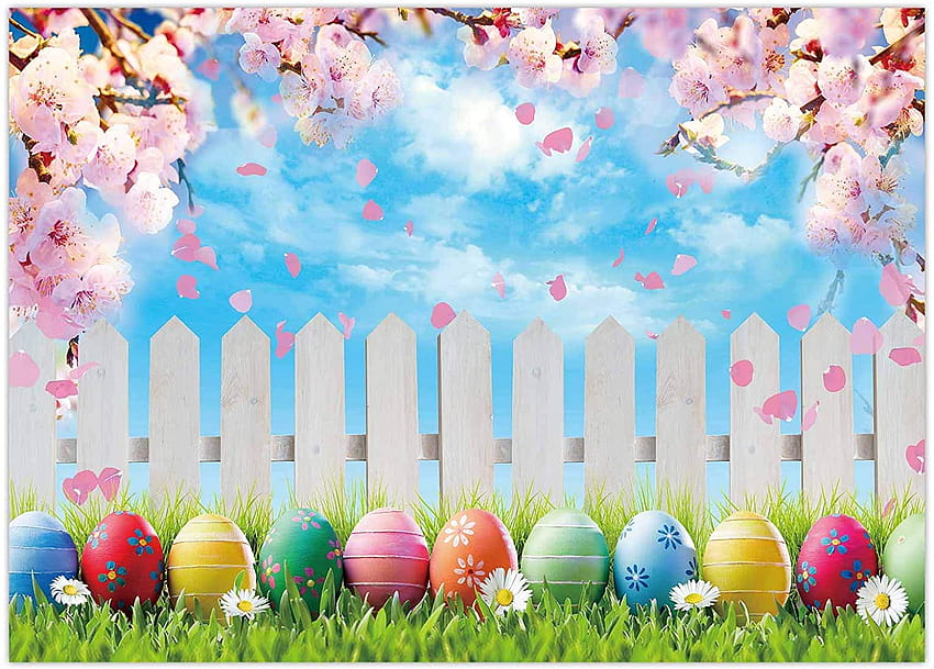 Amazon : Funnytree 7x5FT Spring Easter Backdrop Colorful Eggs Pink Cherry Blossoms Flower Blue Sky Backgrounds Kids Baby Shower Party Supplies Decor Banner Portrait Studio graphy Prop booth Gift : Electronics, easter pink blue HD wallpaper