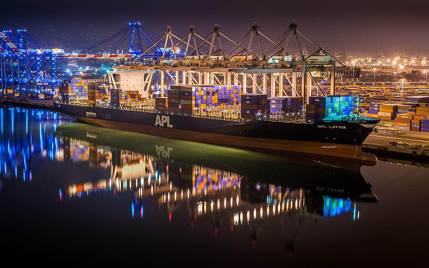 APL Lettland Containerschiff im Hafen Breit, Frachtschiff HD-Hintergrundbild
