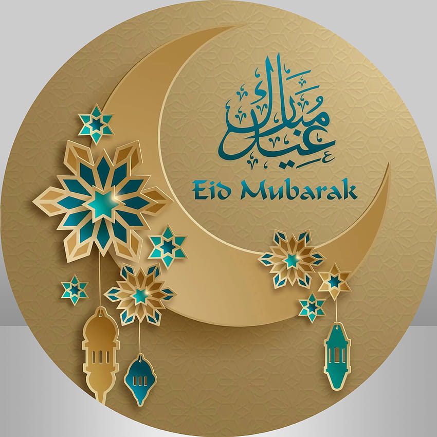 Eid Mubarak ポスター サークル ラウンド 背景 ムーン イスラム モスク ランプ ラマダン カリーム 家の装飾 背景 ラマダンの装飾 HD電話の壁紙