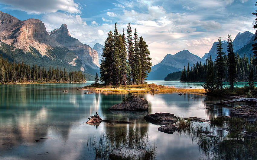 Spirit Island, lac Maligne, parc national Jasper, Alberta, Canada Fond d'écran HD
