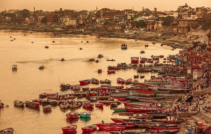 the city, India, port, Varanasi HD wallpaper