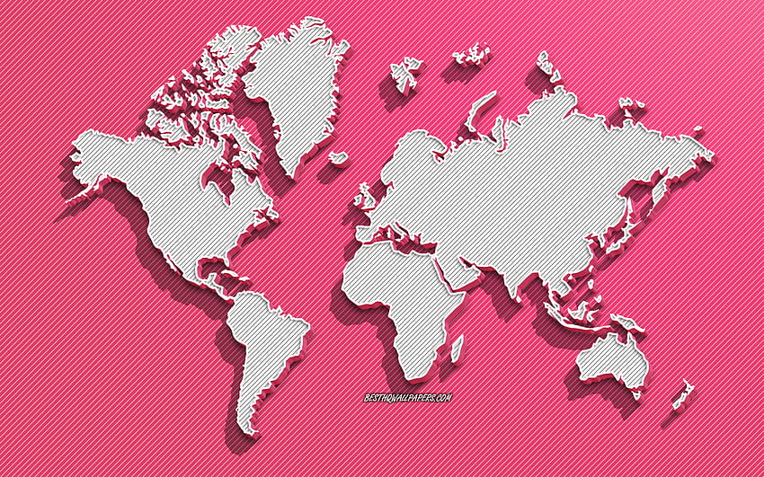 Mapa mundial 3D rosa, rosa, mapa mundial 3d, continentes, mapa mundial, América del Norte, América del Sur, Europa, Asia, Australia, conceptos de mapa mundial con resolución 2880x1800. Mapamundi rosa de alta calidad fondo de pantalla