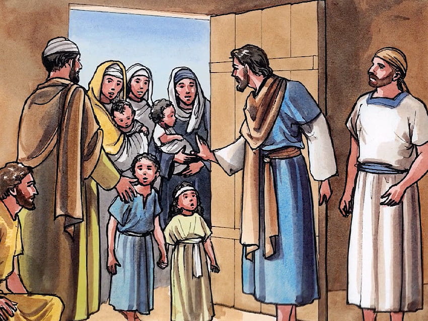 聖書 :: イエスは小さな子供たちを歓迎する :: イエスは、子供たちが祝福のために彼に来るのを妨げたことで弟子たちを叱責する, イエスと子供たち 高画質の壁紙