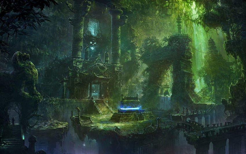 yamimaetel: “Eski Tapınak Fantezi Ormanı”, yaşlı ağaçlar bataklığı HD duvar kağıdı