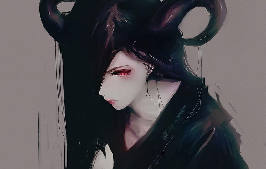 girl, fantasy, art, horns, demoness, by Aoi Ogata HD wallpaper